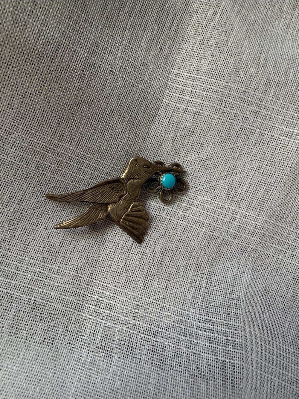 Brass Bird Brooch with Turquoise Accent